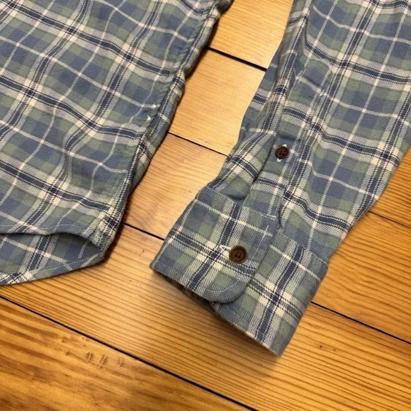 Faherty Shirt Men XL Blue Green Plaid Organic Cotton Flannel Button Summer Blend - Picture 5 of 10